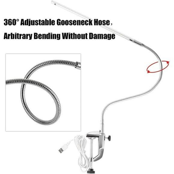 Desk Light with Clamp, USB LED 8W Clip Desk Lamp Eye Care Flexible GooseNeck - Picture 4 of 6